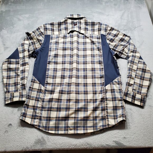 Wrangler ATG Button Up Long Sleeve Outdoorsman Plaid Shirt Black Tan Men Sz L - Picture 2 of 14
